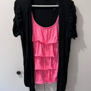 AB Studio Black and Pink Ruffle Blouse